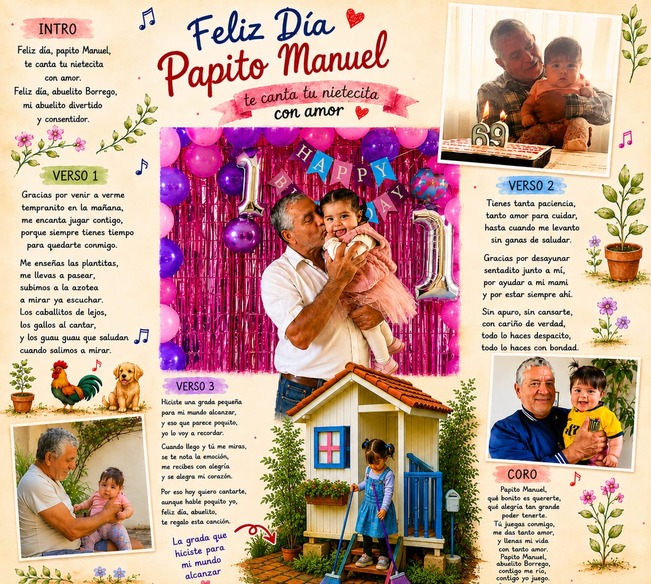 Ejemplo real de canción personalizada con letra y fotos de la familia